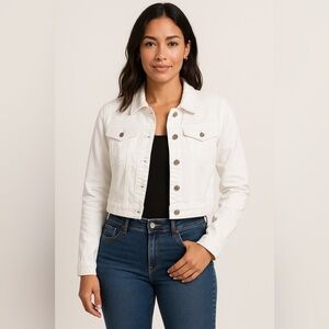 WAX JEAN White Denim‎ Jacket Cropped Trucker 1XL – Classic Stretch Jean Jacket